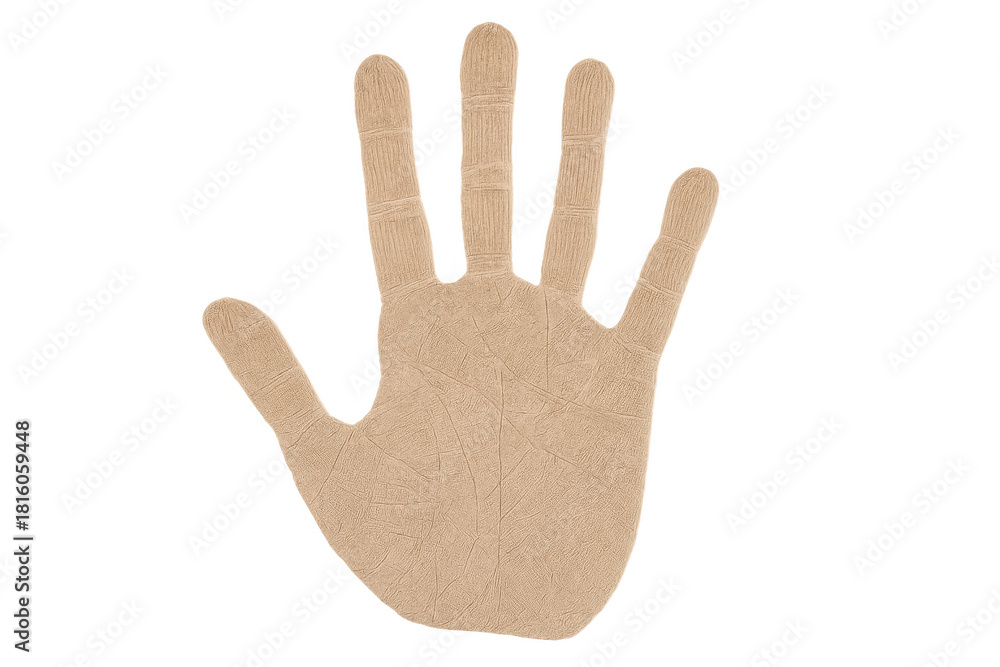 Fototapeta premium Human hand showing stop, warning, or greeting gesture with open palm and fingers, isolated cutout on transparent background