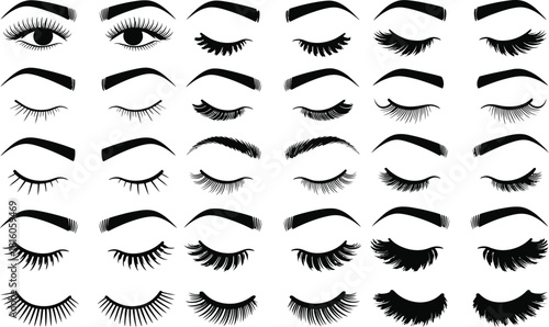 Woman Eyelashes and Eyebrows Silhouette Icon Set .
