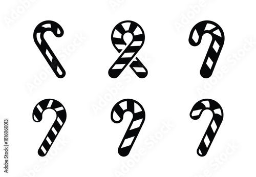 christmas candy cane loop silhouette icon set collection with spiral and solid styles