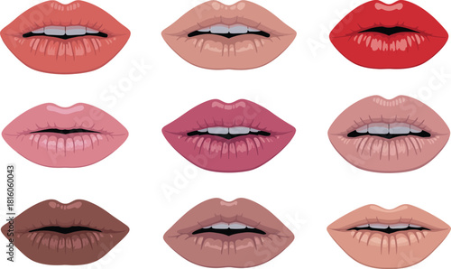 Lip Gloss Lipstick Vector Illustration Set .