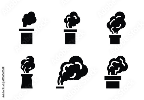 christmas chimney smoke puff silhouette icon set collection with spiral and solid styles