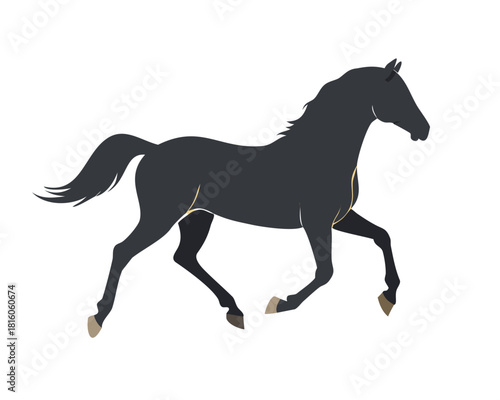 Black silhouette vector illustration of a running horse stallion in full gallop isolated on white