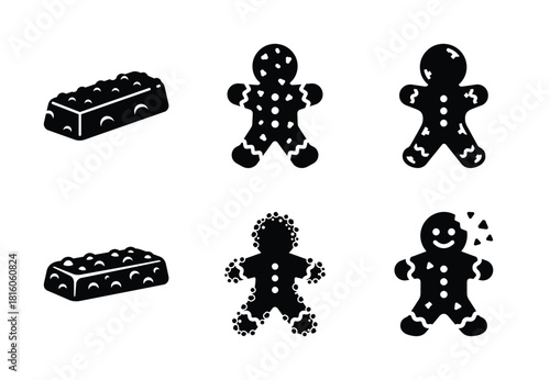 christmas gingerbread crunch silhouette icon set collection with spiral and solid styles
