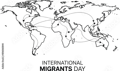 Vector art of International Migrants Day illustration featuring a world map 