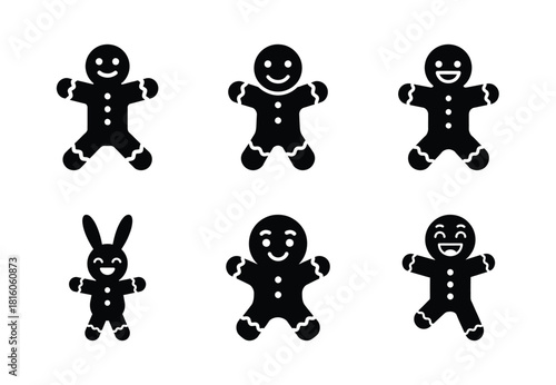 christmas gingerbread giggle hop silhouette icon set collection with spiral and solid styles