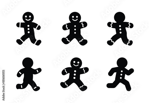 christmas gingerbread skip silhouette icon set collection with spiral and solid styles