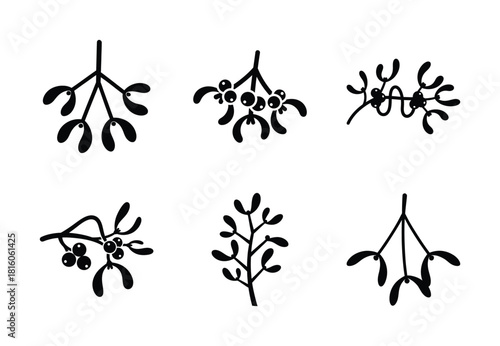 christmas mistletoe wiggle silhouette icon set collection with spiral and solid styles