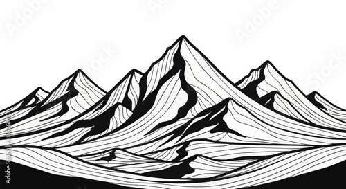 Monochrome mountain range illustration depicting peaks and valleys in nature.