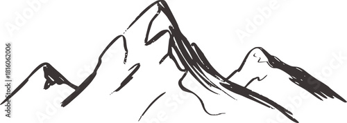 Black and white sketchy mountain range line drawing