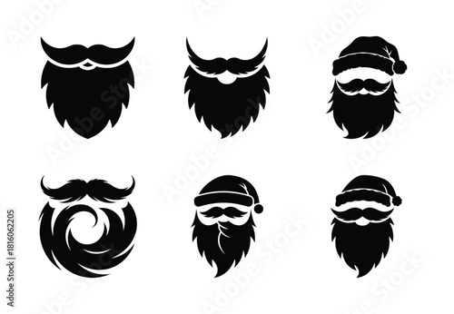 christmas santa beard twist silhouette icon set collection with spiral and solid styles