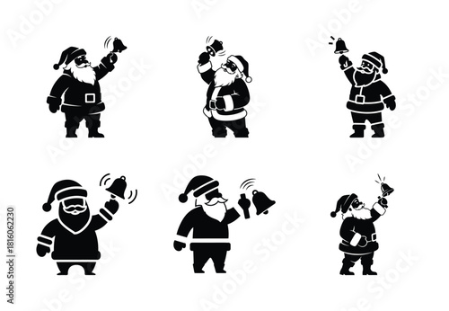 christmas santa bell shake silhouette icon set collection with spiral and solid styles