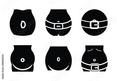 christmas santa belly roll silhouette icon set collection with spiral and solid styles