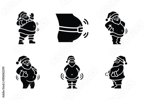 christmas santa belly shake silhouette icon set collection with spiral and solid styles