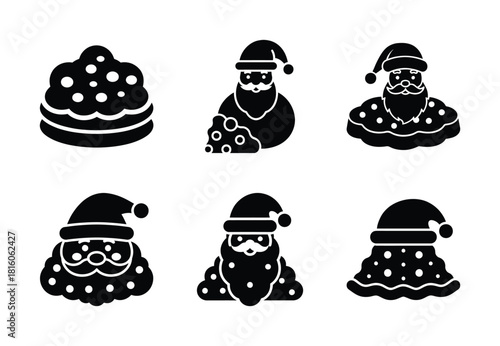 christmas santa cookie crumble silhouette icon set collection with spiral and solid styles