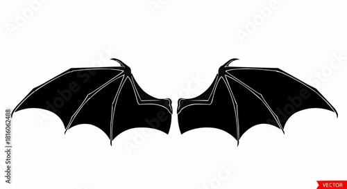 Detailed Silhouette of Bat Wings on White Background.