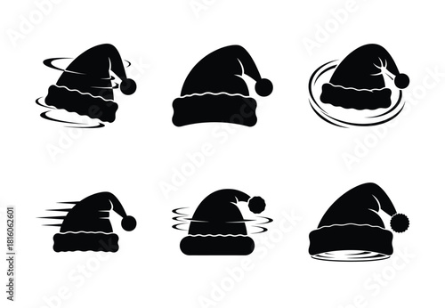 christmas santa hat spin silhouette icon set collection with spiral and solid styles