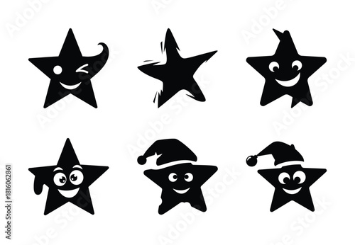 christmas silly  star silhouette icon set collection with spiral and solid styles