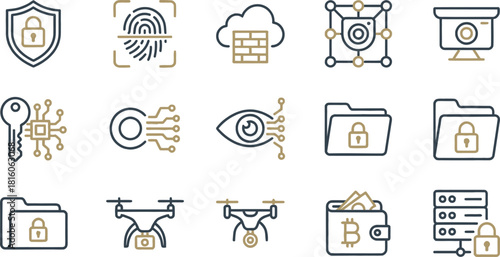 Cyber Security Line Icons Set – Data Protection, Privacy, Cloud and Server Safety