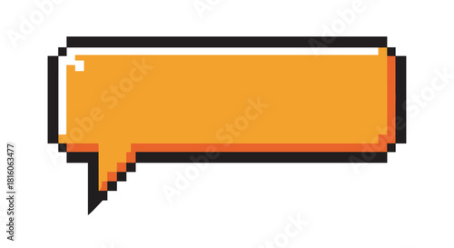 Orange pixel art speech bubble for text or dialogue in a retro 8-bit video game style on a white background.