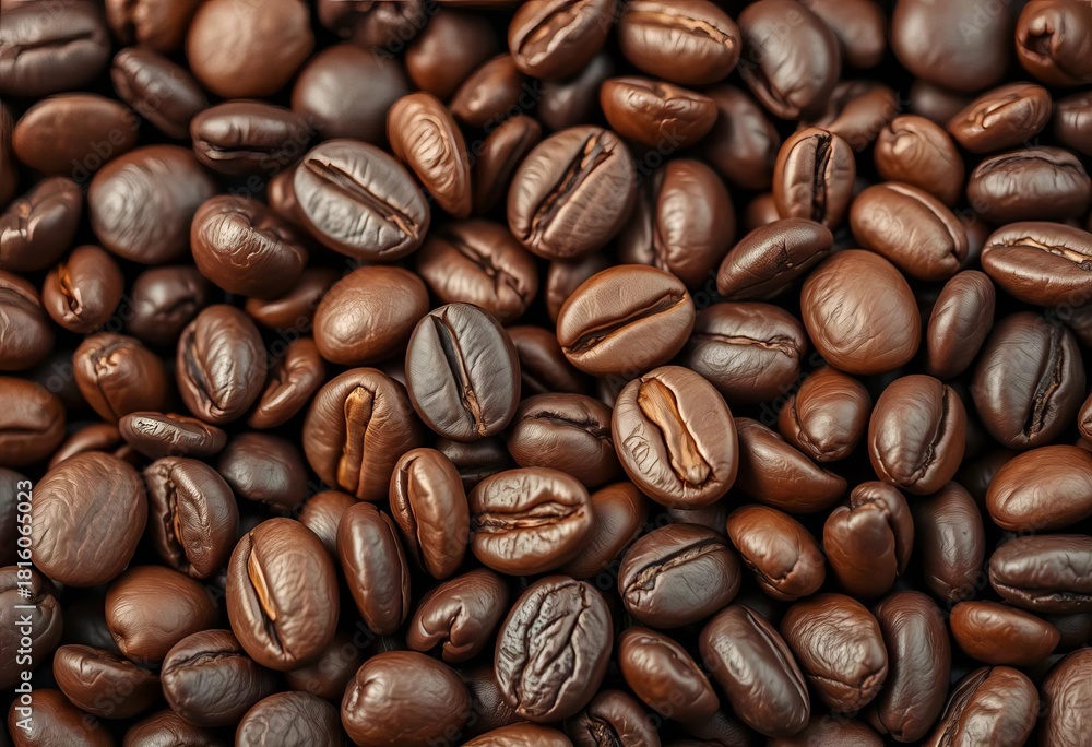 Obraz premium Close-up of rich brown coffee beans, showing texture and detail, food, organic
