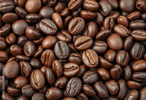 Close-up of rich brown coffee beans, showing texture and detail, food, organic