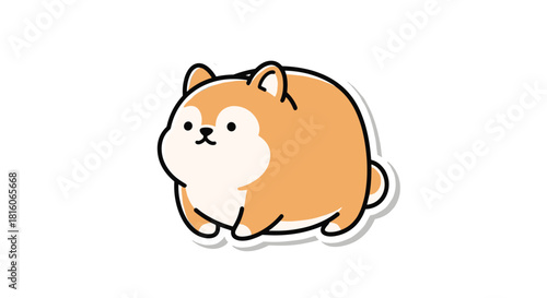 A cute and chubby cartoon shiba inu dog sticker in a simple kawaii style isolated on a plain white background.