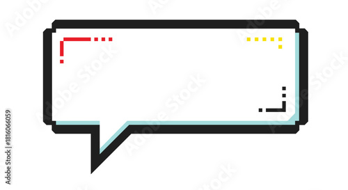 Pixel art speech bubble for text or dialogue with a black border in a retro 8-bit video game style illustration.