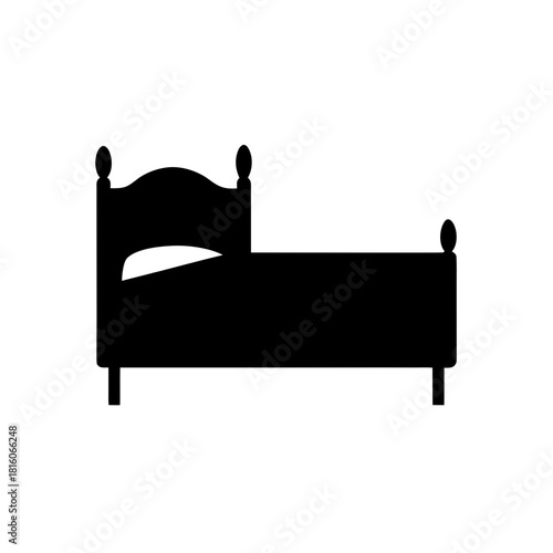 Black silhouette of a single bed vector icon