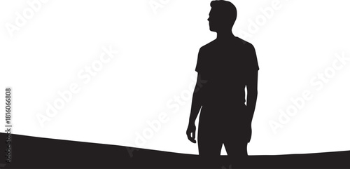 Standing Figure Silhouette in a Minimalist Landscape, a Moment of Reflection