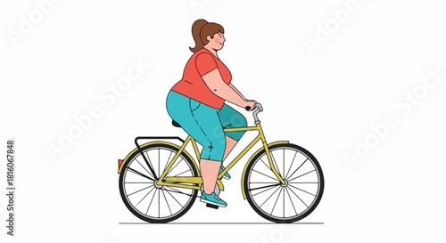Woman Riding Yellow Bicycle for Outdoor Exercise