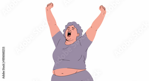 Woman Stretches Wide with Open Mouth in Morning Routine