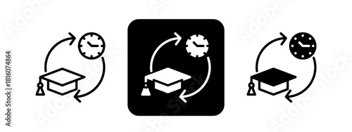 Full Time Solid color and black line drawing vector illustration set