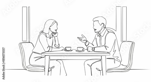 Two people are sitting at a table and having a conversation.