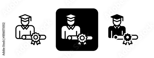 Diploma Solid color and black line drawing vector illustration set