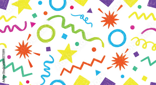 Colorful Hand Drawn Party Confetti and Streamers Pattern