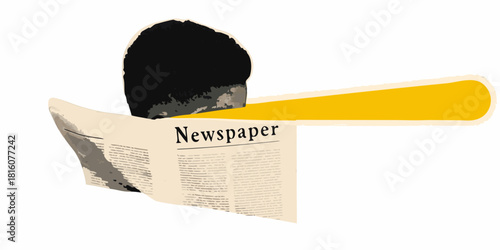 Abstract newspaper reader with yellow arm illustration on white background