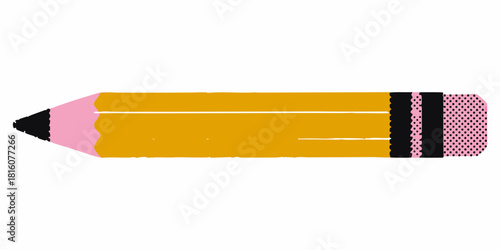 Illustration of a yellow pencil with pink eraser and lead tip