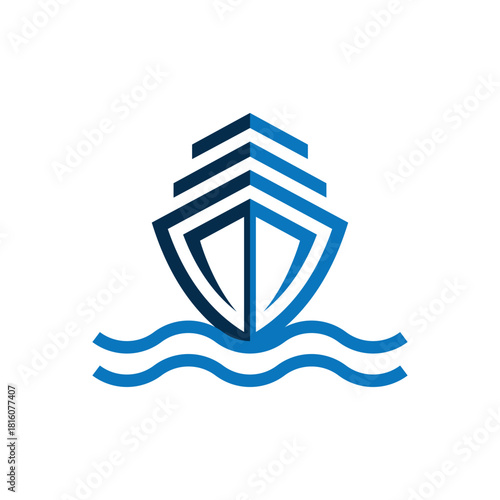 Luxury yacht club logo line icon