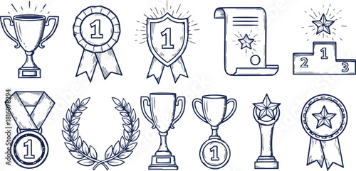 Hand Drawn Award and Trophy Icons medal ribbon