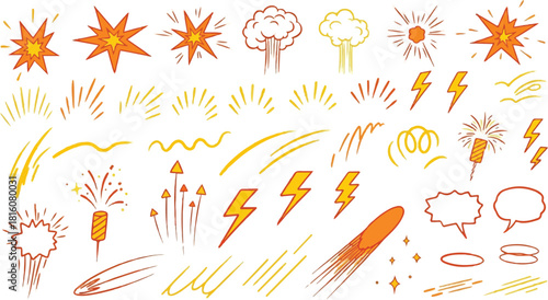 Hand Drawn Explosions and Comic Style Elements Keywords explosion, boom, comic, cartoon
