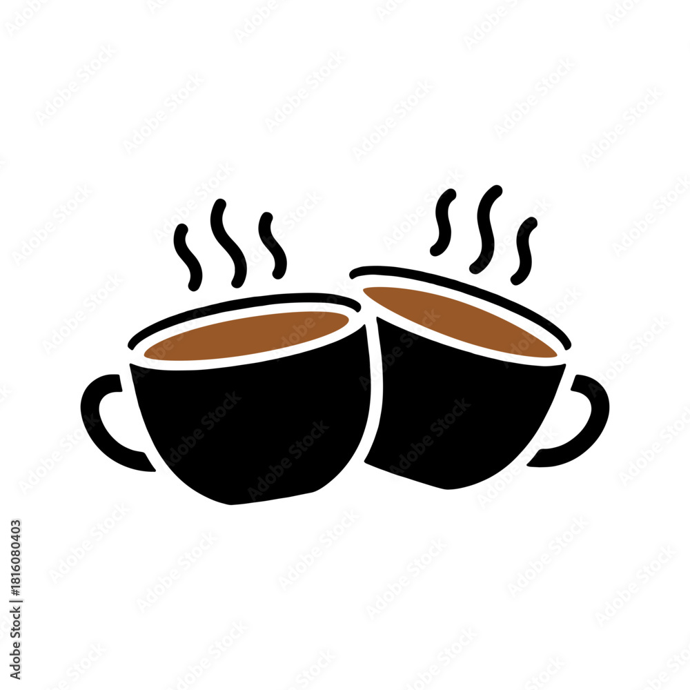 Obraz premium Coffee Cheers Logo – Two Hot Cups Icon for Café, Barista, Drink Brand