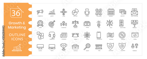 Business Growth Icon Set, Marketing, Strategy, Financial Success Vector Pack, Marketing,Finance Vector Collection .SEO, Investment, Symbols, Growth ,Business Illustration.Editable Stroke