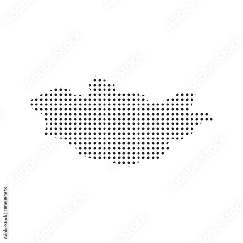 Mongolia halftone map vector with dotted landlocked country silhouette, clean black dot pattern outline, modern minimal geographic abstract design for posters, prints, and infographics
