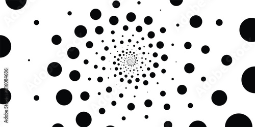 Hypnotic Black and White Spiral Background of Concentric Polka Dots