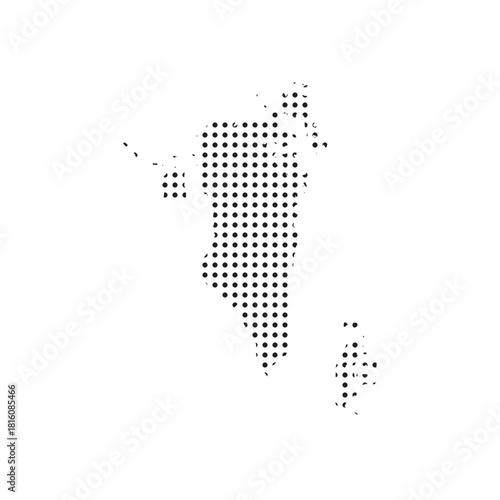 Bahrain halftone map vector with dotted island-nation silhouette, black dot pattern outline, modern clean geographic abstract design for posters, prints, and infographics