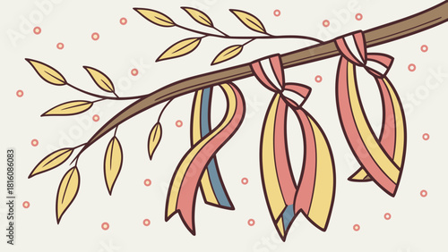 Tie leftover ribbons on a stick to make a hanging ornament.