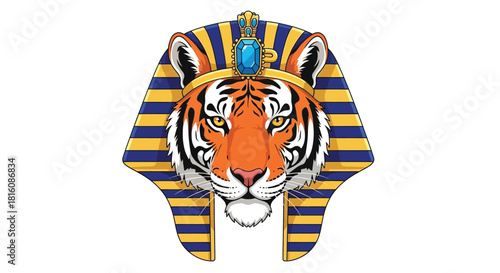 Egyptian Pharaoh Tiger Head Mascot Illustration