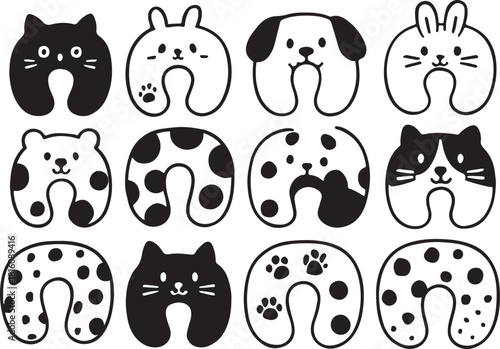 set of funny cartoon cats