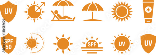 Sunlight and Ultraviolet Rays Vector Icon Set Illustration
