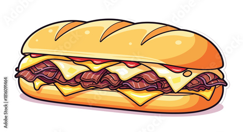 Delicious and Mouthwatering Cheesesteak Sub Sandwich Vector Illustration